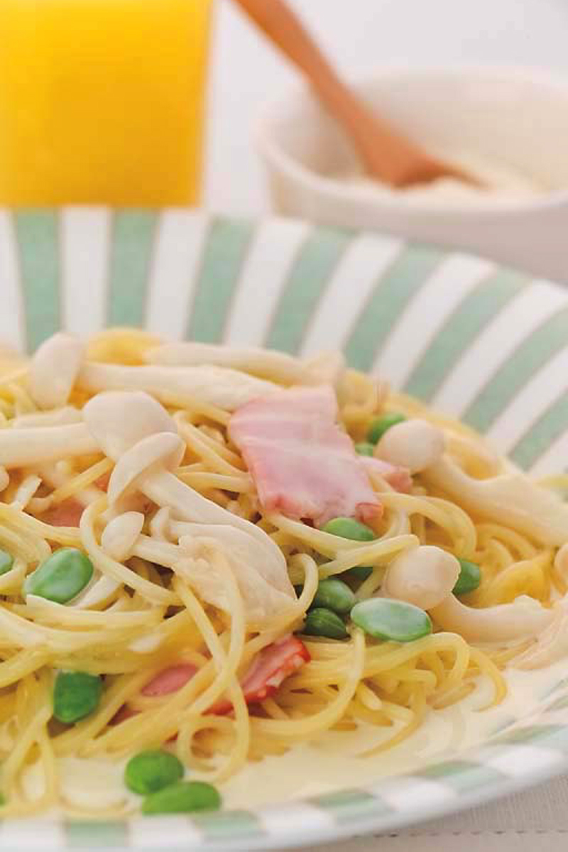 ブナピーと枝豆のクリームスパゲティ