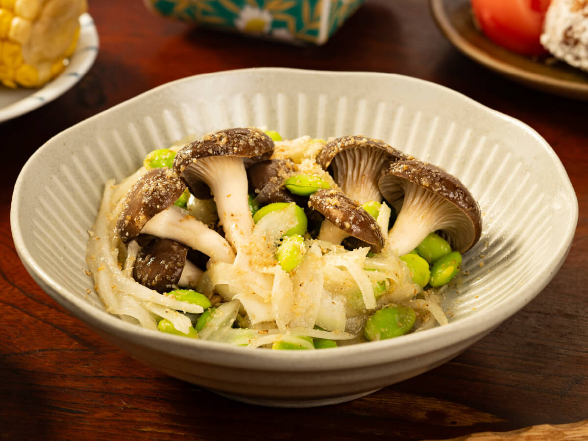 霜降りひらたけと枝豆の胡麻和え