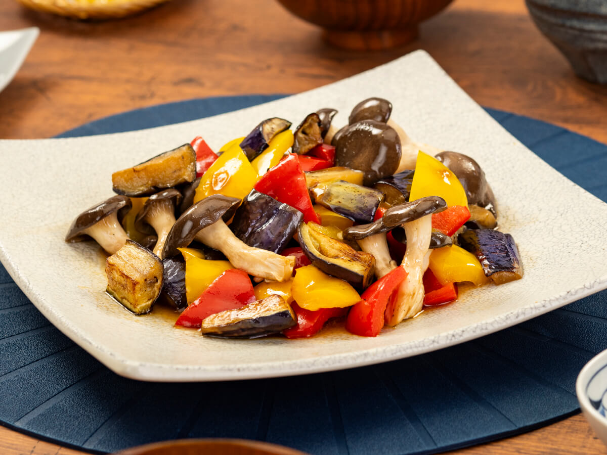 霜降りひらたけとなすの甘酢炒め