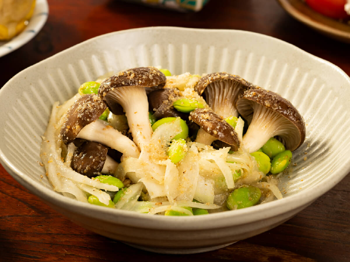 霜降りひらたけと枝豆の胡麻和え