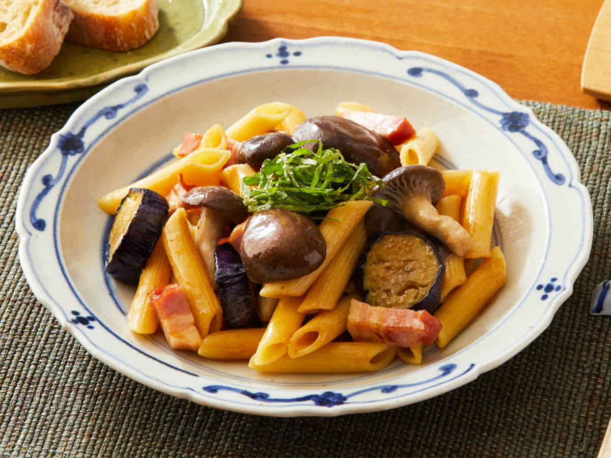 霜降りひらたけとなすの秋パスタ